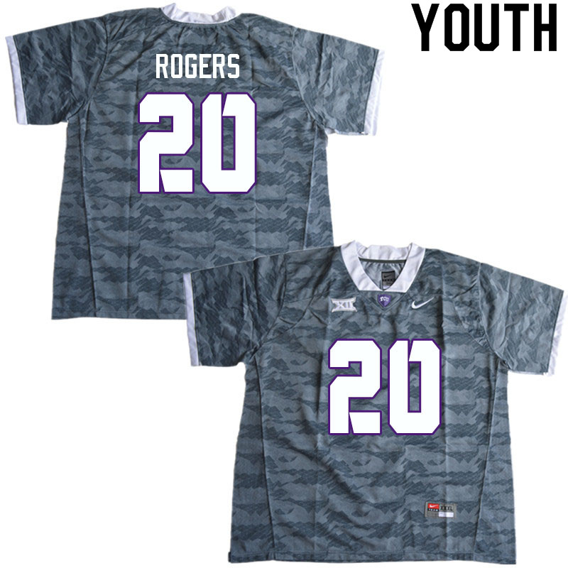 Youth #20 D'Andre Rogers TCU Horned Frogs College Football Jerseys Sale-Gray